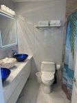 Guest Bathroom with all marble floor/walls double sinks